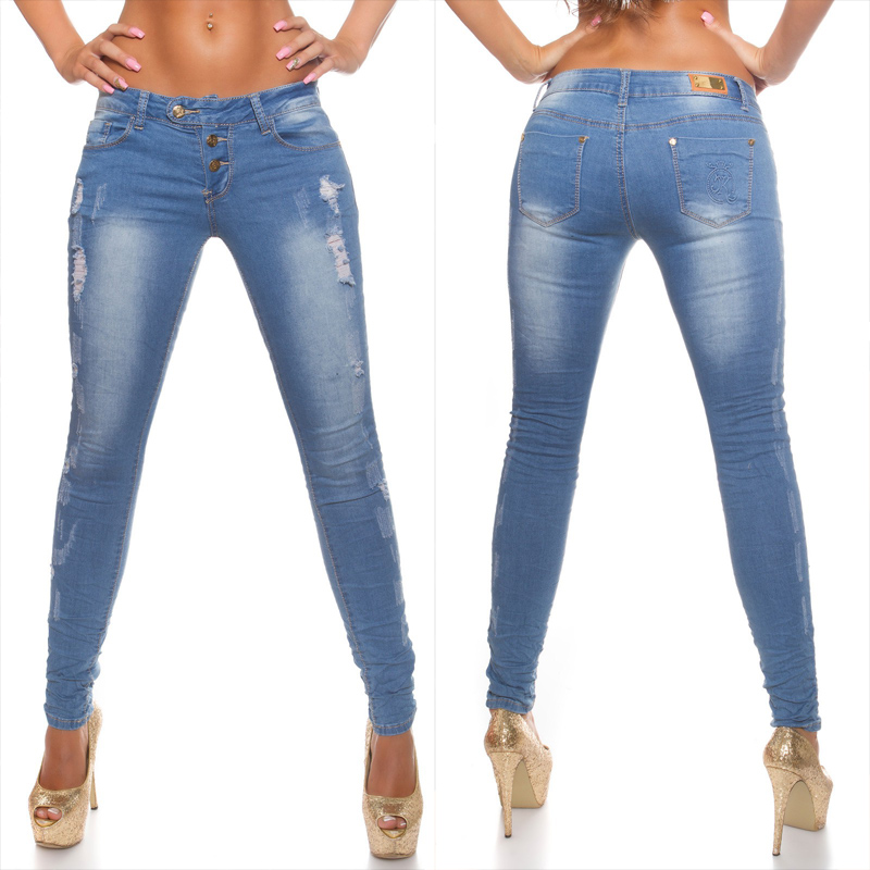 Skinny lightblue KouCla jeans used look - womens jeans with cracks